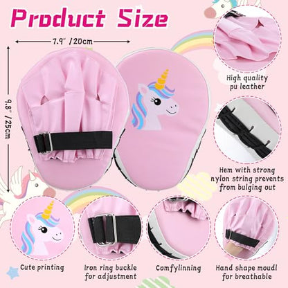 Boxing Gloves and Punching Mitts Set 4oz Gloves Boxing Pads Kids Youth Sparring Gear Training Equipment for Taekwondo Kick Karate Muay Thai MMA Martial Art - style: Pink Unicorn