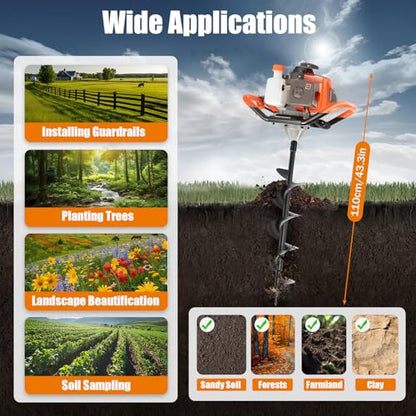 Auger Post Hole Digger, Gas Powered Earth Post Hole Digger Post Holes Earth Digger Petrol Drill Borer Bulb Planting Drill Fence Hole Maker Machine (71CC 3.12HP 2.3KW) - size: 71CC 3.12HP 2.3KW