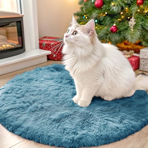 OLANLY Slate Blue Round Rugs for Bedroom - Machine Washable, 2 ft Circle Area Rugs for Living Room, Soft and Fluffy Shaggy Carpet for Teen Girl and Boys, Nursery Rooms, Dorms, Home Decor Aesthetic - color: Slate Blue, size: 2 Ft Round