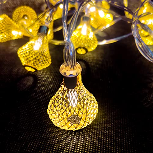 Moroccan Lantern String Lights Battery Powered 10Ft Fairy Lantern Lights 20 LED Golden Raindrop Lights, Warm White String Lights for Outdoor, Patio, Garden, Tent, Bedroom, Party, Wedding, Xmas Decor