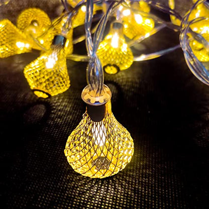 Moroccan Lantern String Lights Battery Powered 10Ft Fairy Lantern Lights 20 LED Golden Raindrop Lights, Warm White String Lights for Outdoor, Patio, Garden, Tent, Bedroom, Party, Wedding, Xmas Decor