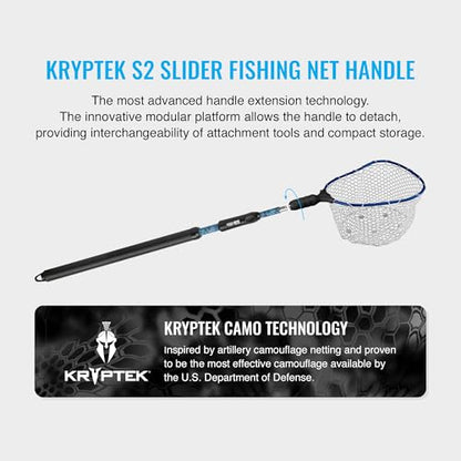 EGO S2 Kryptek Slider Fishing Net, Adjustable, Interchangeable Heads - size: Kryptek 29" to 60" Handle, 17" x 19" Hoop, style: Lightweight Non-tangle Clear Rubber Mesh