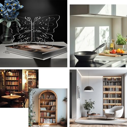 Butterfly Shaped Acrylic Book Stand for Reading, Perfect As A Cook Book Stand for Kitchen Counter Or Book Display Stand, Ideal for Hold Bibles, Magazines Or Art Books,12" x 7" x 5.2" - style: with laser logo