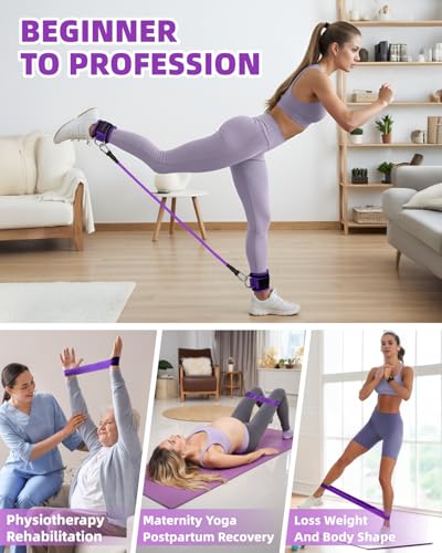 Resistance Bands Set – Resistance Band and Adjustable Ankle Exercise Bands with Cuffs Great Equipment for Training, Working Out, Yoga,Home Gym with Training Guidance & Carry Bag,Set of 8 - color: Purple
