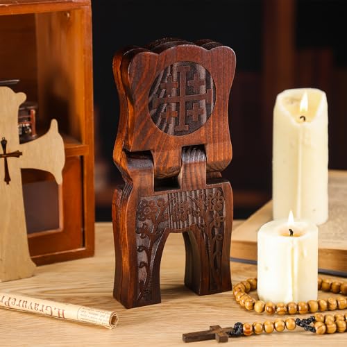 Cinnvoice Collapsable Pinewood Prayer Bible Book Stand Wooden Book Holder Quran Holy Bible Display Support Reading Books Holder Folding Religious Prayer Stand for Church Chapel Supplies Gift