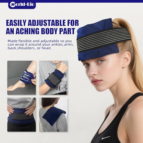 World-Bio Ice Pack for Injuries Reusable, Soft Ice Packs with Adjustable Straps for Muscle Pain, Swelling, Multifunctional Hot and Cold Compress for Knee, Shoulder, Arm, Leg,Back,Head,Ankle - size: 3 Count 9.8" x 5.1"