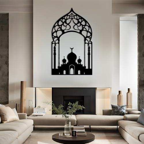 Mosque Metal Wall Art, Islamic Mosque Arch Metal Wall Art, Masjid Wall Hanging, Islamic Wall Decor, Prayer Room Decor, Fireplace Decorations, Muslim Gift (Black, 53"x32"/135x82cm) - color: Black, size: 53"L x 32"W