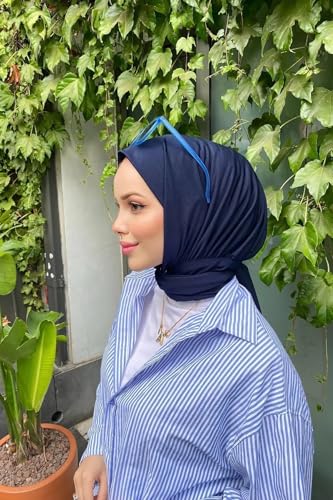 Instant Hijab Scarf for Women – Soft, No-Iron, No-Pins, Ready-to-Wear Hijab – Stretchy & Lightweight Polyester Fabric - color: C7 Navy Blue