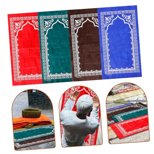 4pcs Soft Islamic Prayer Mats Delicate Patterns Padded Muslims Rug Eid Festival Decorative Rugs for Boys and Girls and Adults