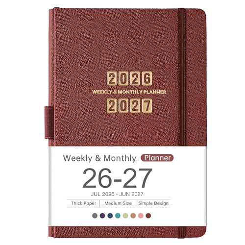 Planner 2026-2027 - Jul. 2026 - Jun. 2027, Academic Planner 2026-2027, Leather Planners Weekly and Monthly, 6.3" x 8.4", Hardcover with Back Pocket + Thick Paper + Twin-Wire Binding - Wine Red - color: Wine Red