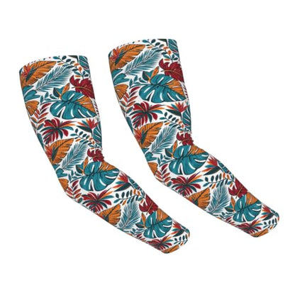 Arm Sleeves Outdoor Garden Sports Cooling Sun Sleeve for Women Men Farm - color: Hawaiian Leaves Tropical