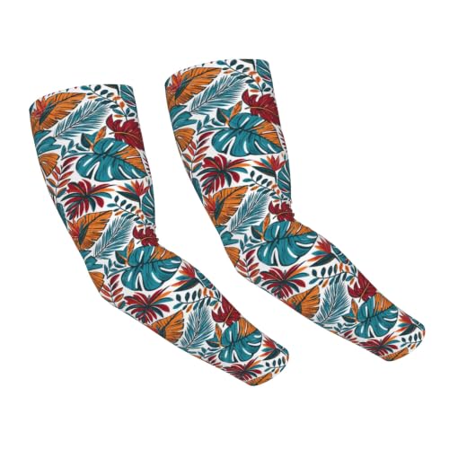 Arm Sleeves Outdoor Garden Sports Cooling Sun Sleeve for Women Men Farm - color: Hawaiian Leaves Tropical