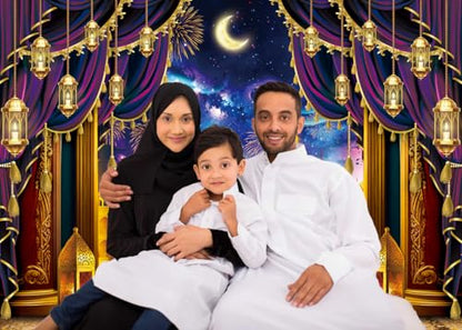 Ramadan Mubarak Decorations Backdrop Banner Eid al-Fitr Mubarak Backdrop for Ramadan Kareem Party Eid Mubarak Sign Photo Booth Background for Home Muslim 82 x 59 inch - size: 7X5FT(82 x 59 inch)