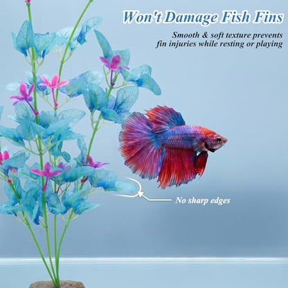 2Pcs Silk Aquarium Plants- 13" Cyan Silk Plants for Fish Tank, Goldfish Tall Fish Tank Decorations & Freshwater Betta Habitat- for Miniature Eco Enthusiasts
