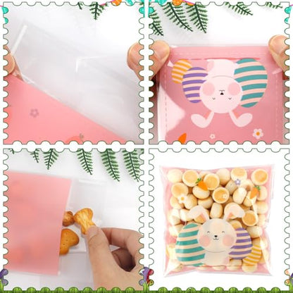 100 PCS Self Sealing Clear Easter Ziplock Bags, Easter Cellophane Treat Goodie Snack Party Favor Ziplock Cookie Bags Holiday Candy Bag Plastic Gift Bags for Gift Giving Wrap - color: 100 easter bags
