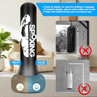 Freestanding Punching Bags for Adults Teens - 70" Heavy Bag with Stand Men Standing Boxing Inflatable Kickboxing Training MMA Muay Thai Fitness - style: BZH Fight Men Pattern
