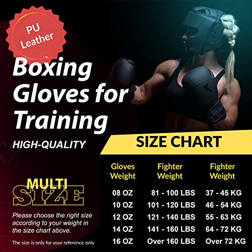 Kruzak Matte Black Boxing Gloves and Pads, Boxing Gloves Training Set for Kickboxing and Muay Thai MMA Training - Boxing Kit for Adults with Punching Pads for Martial Arts and Karate - size: 14 oz