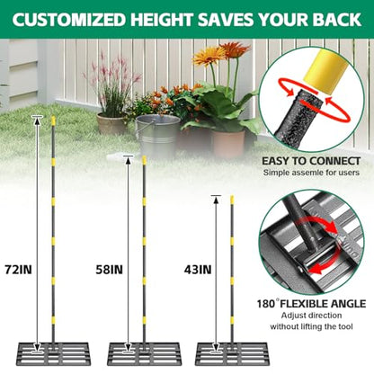 Lawn Leveling Rake 30”x10” Large Heavy Duty Metal Lawn Leveler with 6FT Long Adjustable Handle Proffesional Yard Leveling Rake for Soil Dirt Sand Compost Efficient Lawn Leveling Tool - style: 6FT