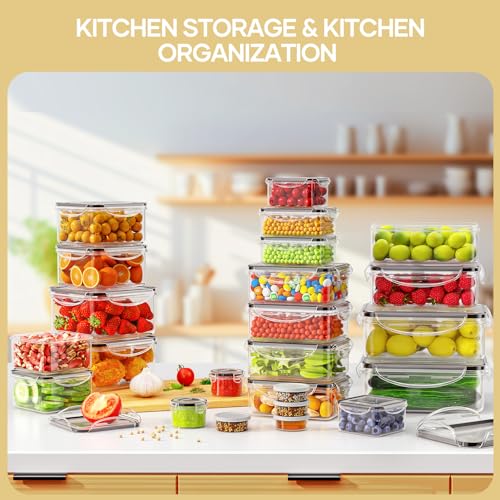 HOMETALL 50 Piece Food Storage Containers with Lids Airtight | 100% Leakproof Plastic Meal-Prep Containers Reusable(25 Containers & 25 Lids),Microwave and Dishwasher Safe - color: Pack of 25