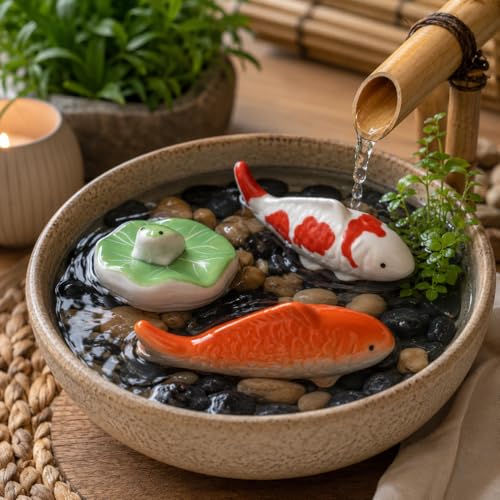 Garneck 3pcs Ceramic Floating Fish Decor: Koi Fish Aquarium Ornaments Porcelain Garden Pond Figurines Leaf Pad Goldfish Water Fountain Birdbath Bowl Tank Accent for Indoor Outdoor