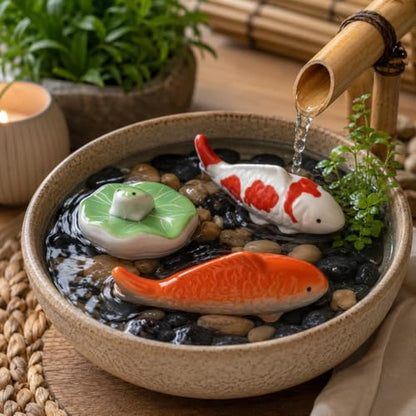 Garneck 3pcs Ceramic Floating Fish Decor: Koi Fish Aquarium Ornaments Porcelain Garden Pond Figurines Leaf Pad Goldfish Water Fountain Birdbath Bowl Tank Accent for Indoor Outdoor