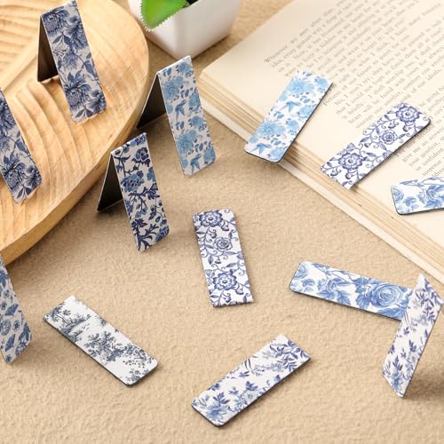 Chinoiserie Magnetic Bookmarks Gifts - 30 PCs Blue and White Book Marks Reading Women Bulk Floral Bird Tree Aesthetic Magnet Page Markers Clip Birthday Back to School World Book Day Decor - style: Chinoiserie