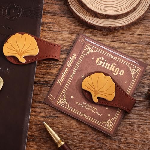 2PCS Vintage Magnetic Leather Bookmark, Leather Magnetic Bookmarks for Women, Magnetic PU Bookmarks Clip Book Accessories, Ginkgo & Maple Leaf - style: Ginkgo & Maple Leaf