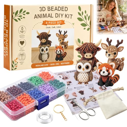 Tiny 3D Beaded Animal DIY Kit-Bead Animal Making Kit for Beginners Adults,Mini 3D Beaded Animals Craft Set, Cute Handmade Bead Art Mosaic Kit with Instructions, Stress Relief Creative Desk Decor Gift - color: Colorful