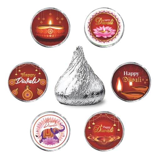 Happy Diwali Kiss Sticker Labels - Festival of Lights Party Round Candy Sticker Favors for Chocolate Drop Kisses (Set of 150) - color: Happy Diwali