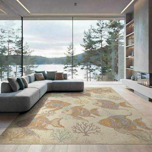 8'x10' Washable Distressed Botanical Large Rug, Beige Non-Shedding Pet Friendly Carpet Foldable Easy Care Mat for King Size Bedroom, Master Suite, Under Bed | Ref:1885581 - color: Beige/Pattern 44, size: 8' x 10' (Rectangular)