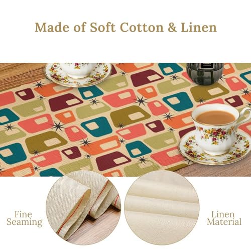 Mid Century Modern Table Runner,Abstract Aesthetic Geometric Mid Century Retro Modern Patterns Printed Linen Table Runner for Kitchen Dining Room Holiday 13x36 Inch - color: Mid Century-1, size: 13x36 Inch