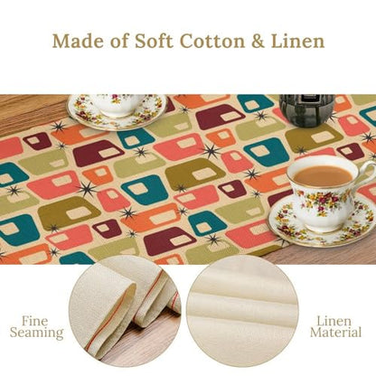 Mid Century Modern Table Runner,Abstract Aesthetic Geometric Mid Century Retro Modern Patterns Printed Linen Table Runner for Kitchen Dining Room Holiday 13x36 Inch - color: Mid Century-1, size: 13x36 Inch