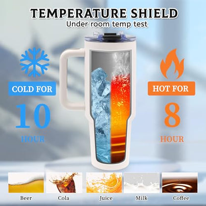 Fishing Coffee Mug, Fish Gifts for Dad, 40oz Tumbler, Fishing Gifts for Men with Handle and Straw, Christmas, Thanksgiving, Birthday Gifts for Fisherman, Party Supplies, Stainless Steel Cup - color: Fish-White