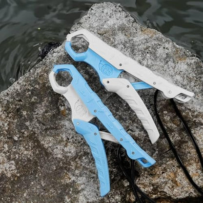 7.5'' Floating Fish Gripper, Fishing Grabber | Catfish Mouth Pliers, Caught Bass Holder, Fish Scale Hook Clamp, Saltwater Lip Grip Tool with Lanyard, Gifts for Men - color: White-blue