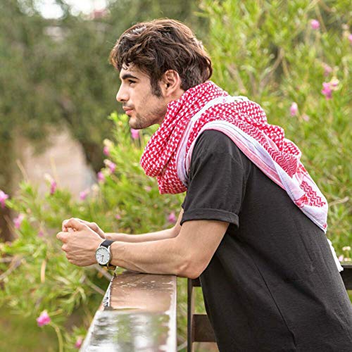 HOMELEX Keffiyeh Arab Head Scarf for Men Sheikh Muslim Turban Saudi Dubai Headwear - color: Red-q