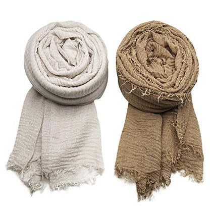 MANSHU 4PCS Women's Soft Cotton Hemp Shawl & Wrap, Long Scarf & Head Scarf