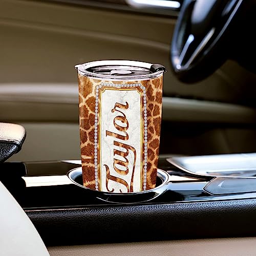 WAZONE Personalized Giraffe Tumbler Cup With Lid Jewelry Style Stainless Steel Insulated 20oz 30oz Travel Mug Birthday Christmas Customized Name Gifts for Animal Giraffes Lovers Women Girls - color: Giraffe