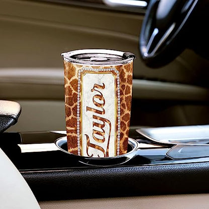 WAZONE Personalized Giraffe Tumbler Cup With Lid Jewelry Style Stainless Steel Insulated 20oz 30oz Travel Mug Birthday Christmas Customized Name Gifts for Animal Giraffes Lovers Women Girls - color: Giraffe