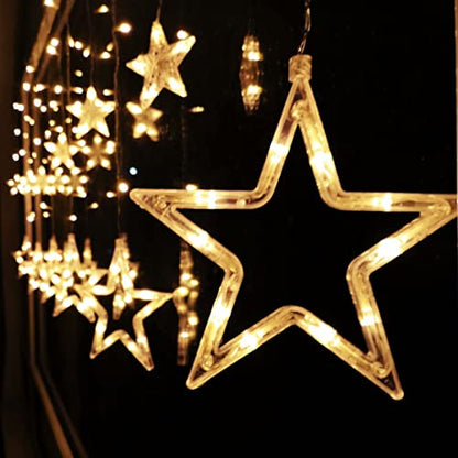 Curtain String Light LED Icicle Light Transparent Strand 8 Modes Waterproof Indoor Outdoor Home Decorative Lights Crescents and Stars (Stars)