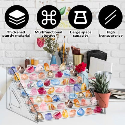 Rock Display Stand 7 layer Large Acrylic Display Holder Clear Display Easel Stand Pedestal Small Collectibles Display Stands for Displaying Crystal Geodes Rock Mineral Agate Coral