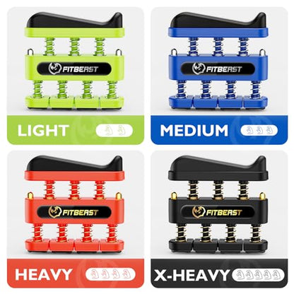 FitBeast Finger Strengthener, Finger Exerciser, Hand Exerciser for Improve Dexterity and Strength in Fingers, Hands, Forearms–Grip Strength Trainer for Musicians, Climbers - color: 4 Piece Set -Green Blue Red Black