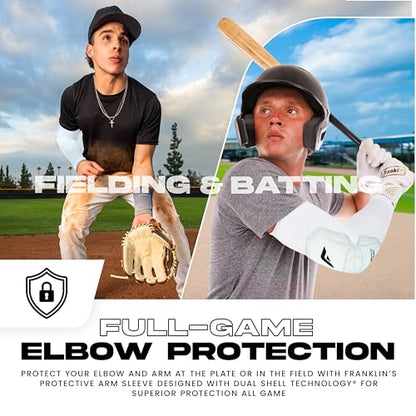 Franklin Sports Baseball + Softball Protective Arm Sleeve - PRT DST Series Youth Arm + Elbow Shield for Batting + Fielding - Protective Arm Sleeve + Elbow Shield - Right Arm + Left Arm - White - OSFM