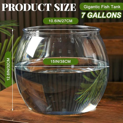 7 Gallon Plastic Fish Tank Large Bowl Shatterproof with Crystal Clear Clarity for Terrarium, Flower Vase Centerpiece Gift for Fish Lovers (Round) - size: 7 Gallon, style: Round