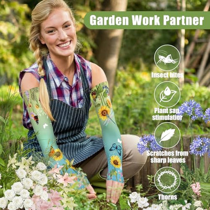 Bebila Gardening Sleeves for Women Farm UV Sun Protection Anti-Scratch Cooling Sleeves with Thumb Hole Arms Cover Outdoors - color: Gradient Blue Green