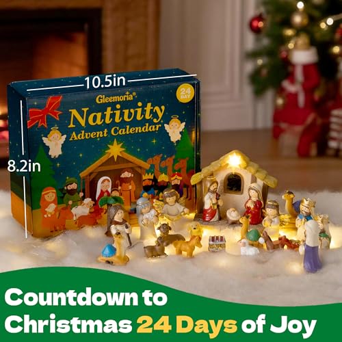 Nativity Advent Calendar 2026 Kids - 24 Days Light-Up Nativity Scene Set with Resin Figures，Toddler Advent Calendar 2026 Girls and Boys，Christmas Countdown Calendar Gifts for Children