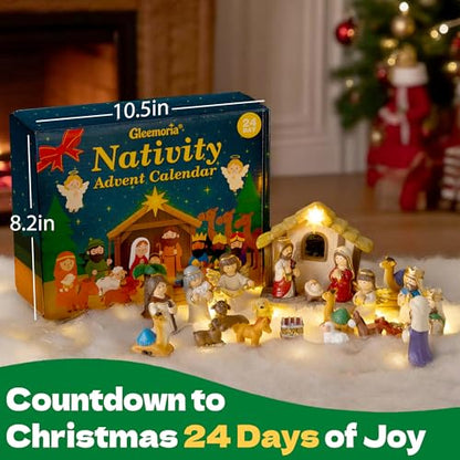 Nativity Advent Calendar 2026 Kids - 24 Days Light-Up Nativity Scene Set with Resin Figures，Toddler Advent Calendar 2026 Girls and Boys，Christmas Countdown Calendar Gifts for Children