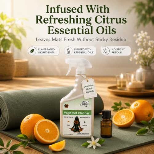 운동 및 피트니스 매트용 요가 매트 클리너 스프레이, 0.9L(1쿼트) | USDA 인증 바이오베이스, 에센셜 오일, 모든 유형의 소재, 운동, 필라테스 또는 운동 매트에 안전합니다 - color: 0.9L(1쿼트), size: 32 Fl Oz (Pack of 1)