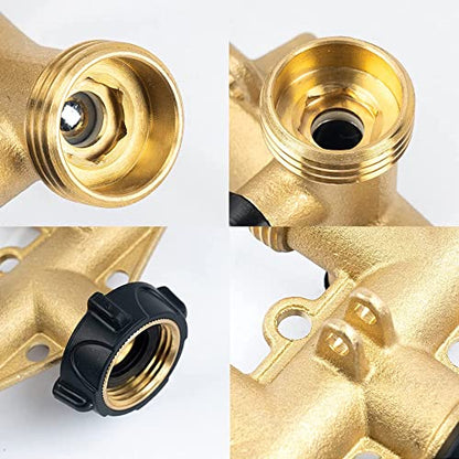 Biswing 4 Way Brass Hose Splitter, 3/4" Brass Hose Faucet Manifold, Garden Hose Adapter Connector, Hose Spigot Adapter with 4 Valves - size: 4 Way