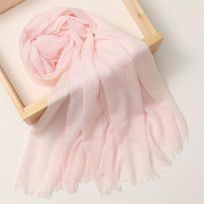 Solid color cotton and linen scarf, wrinkled all season versatile long sunscreen fashionable shawl - color: Light Pink