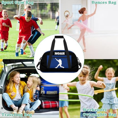 Personalized Sports Bag, Playing Baseball Silhouette Blue Black | Personalized Named Practice Travel Overnight Training Bag - color: Color 33